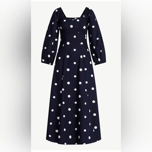 Free Assembly Navy PolkaDot Maxi Dress Size M Cotton Puff Sleeve Fit & Flare NWT